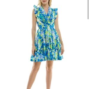 New Floral Colorful A-Line Tiered V-Neck Dress Taylor size XL pockets lined  NWT